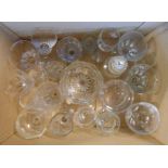 A box containing a small quantity of antique and later drinking glasses and other glassware