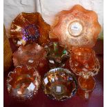 Ten pieces of Carnival glass - various colour and pattern