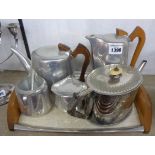 A vintage Piquot Ware four piece tea set on original tray - sold with an Elkington & Co. silver