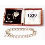 A marked 925 chain with heart shaped padlock - sold with a pair of ear-rings and two charms
