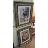 Raymond Leech: a pair of ornate gilt framed coloured prints, one depicting a couple dancing, the