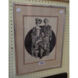 Lanse: a metal framed ink drawing, depicting the posed photograph scene from the movie Butch Cassidy