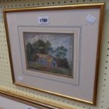 A small gilt framed late 19th Century watercolour, depicting a thatched farmhouse