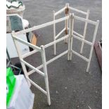 An old wooden clothes airer of gate form with later painted finish - sold with a smaller similar