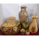 A quantity of ceramic and glass items including Grainger Worcester vase with hand painted bird
