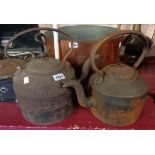 An old Holcroft Number 6 cast iron twelve pint kettle (lid a/f) - sold with a Kenrick eight pint