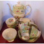 A vintage Queen Anne fine bone china coffee set in the Gainsborough pattern comprising coffee pot,