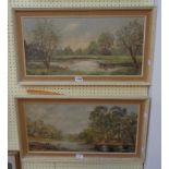 Mary Crouch: a pair of oils on board, both depicting river lanscapes - signed