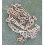 Two lengths of large-link ship's anchor chain