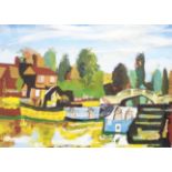 †Forbes: a box framed mixed media painting, depicting a scene at Boulters Lock, Maidenhead -