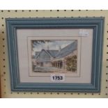 †Brian Hayes: a framed small watercolour, depicting Totnes Guild Hall - signed