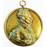 A 19th Century cast brass cameo plaque of The Duke of Wellington in profile with hanging loop