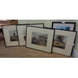 A set of four framed unglazed coloured book plate hunting prints - sold with a nude study print