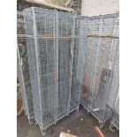 A vintage three door changing room locker of galvanised cage form