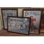 Three framed reproduction advertising prints for Bovril, Fry's Cocoa and Coleman's Mustard