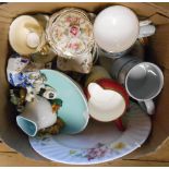 A box containing assorted ceramic items including Spode, Royal Crown Derby, Masons, etc.