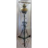 A Victorian oil lamp standard with brass reservoir and remains of Lampe Veritas burner with