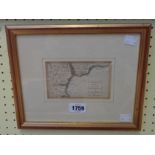 A gilt framed antique hand coloured map print of Chudleigh and surrounding area