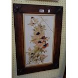 An oak framed painting on ceramic, floral study - a/f
