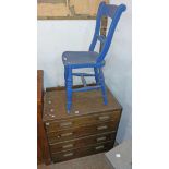 A painted wood Windsor standard chair - sold with a 76cm vintage mixed wood chest of four long