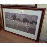 Albert C. Tayler: a framed reproduction coloured cricketing print entitled 'Kent V Lancashire, at