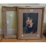 A framed antique coloured print, depicting the Madonna and child - sold with a gilt gesso picture