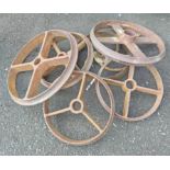 Six antique cast iron shepherd's hut wheels
