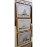 James Williams: Three matching framed maritime watercolours, comprising The Cutty Sark, The Sir