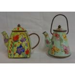Two small modern Chinese enamelled teapots, each with decorative hand painted floral design