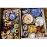 Two boxes of ceramic items including collection of lids, Masons Ironstone, etc.