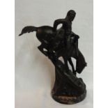 A hollow cast bronze figurine depicting a Native American on horseback in the Remington style - on