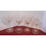 Three antique wine glasses of typical form with window and slice cut bowls - sold with a Royal