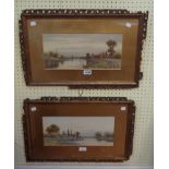 Robert Winter: a pair of ornate gilt framed (frames damaged) watercolours, depicting Suffolk river