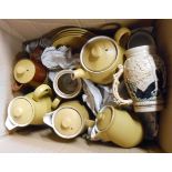 A box containing a quantity of Denby stoneware items with a mustard glaze, etc. - various condition