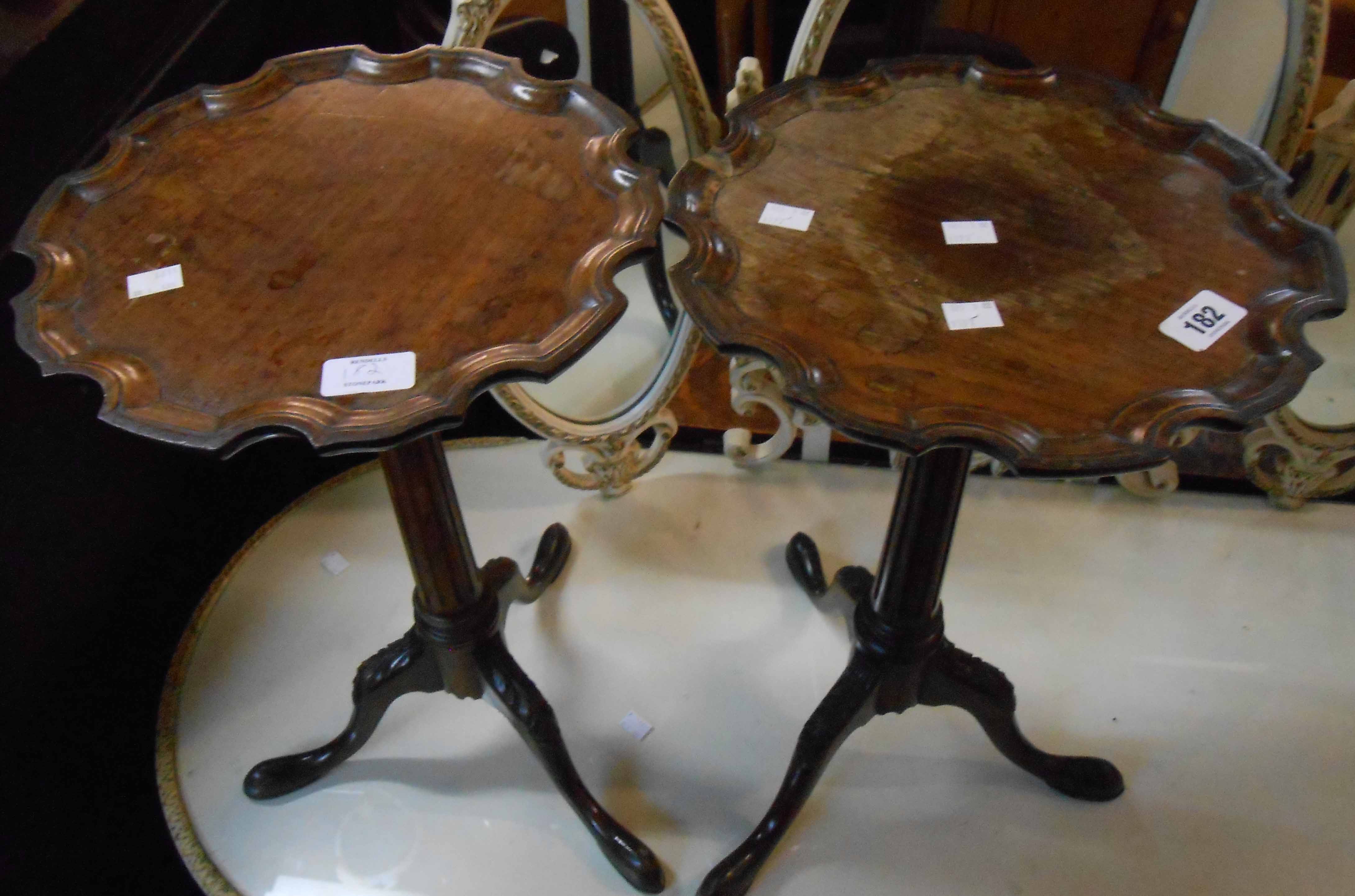 A pair of reproduction mahogany pedestal wine tables - sold with another with inset top - Image 3 of 3