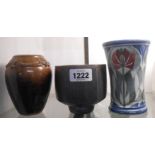 A cut sided studio pottery bowl with internal raku glaze decoration - sold with two further studio