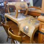 A 1.03m late Chinese hardwood coffee table with carved decoration under glass, set on opium table