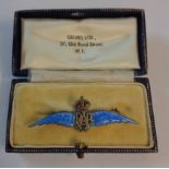 A marked silver and enamel RAF wings pattern brooch - in Gieves Ltd box