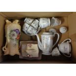 A box containing a small quantity of ceramic items comprising Taiwanese porcelain tea set with