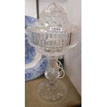 A 1920's cut glass table lamp and shade of mushroom form