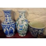 Two modern Chinese porcelain vases - sold with a Boch Dutch Delft style jardiniere