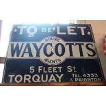 An old Waycotts House Agents of Torquay and Paignton To Be Let enamel estate agents sign