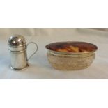 A silver and tortoiseshell lidded oval cut glass dressing table jar - sold with a silver tankard