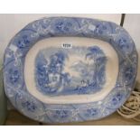 A 19th Century blue and white transfer printed meat platter in the marseillaise pattern with moulded