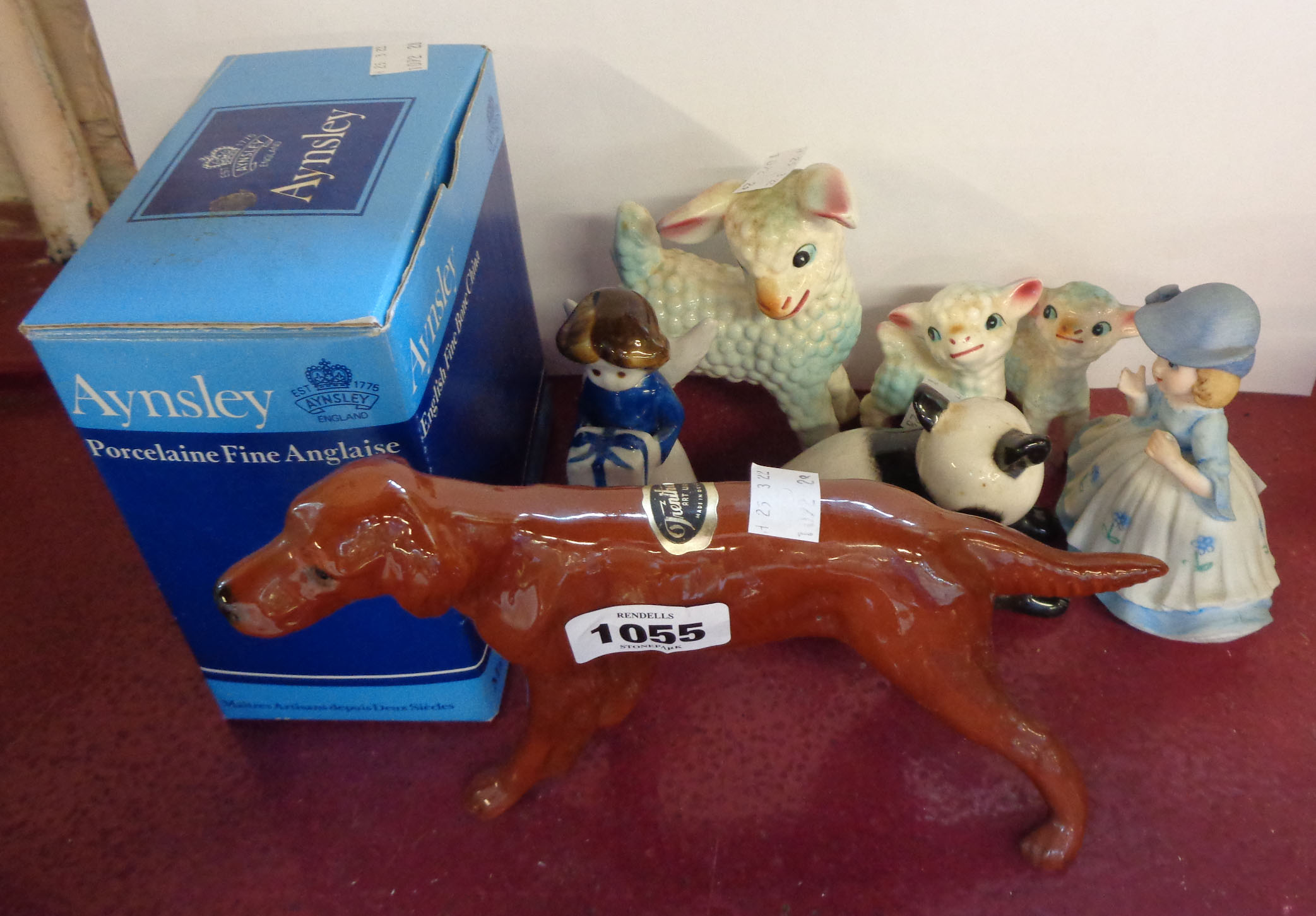 A small selection of ceramic items including Lomonosov USSR panda figurine, Trentham Artware dog