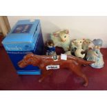 A small selection of ceramic items including Lomonosov USSR panda figurine, Trentham Artware dog