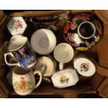 A box containing a quantity of ceramic items including Royal Worcester pin dishes and trinket boxes,