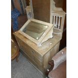 An 88cm Edwardian stripped pine dressing chest with swing mirror, flanking spindles and shelves over