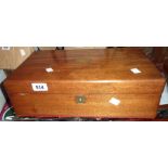 A Victorian mahogany writing slope with brass escutcheon and glass ink bottles