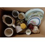 A box containing a quantity of assorted ceramics including Royal Crown Derby Rougemont plate, etc.